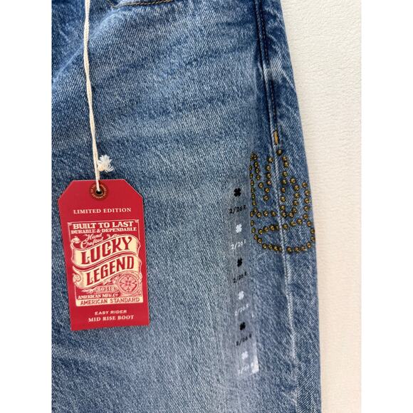 LUCKY BRAND LEGEND SERIES WOMEN'S 2/26R EASY RIDER MID RISE BOOT BLU EMBROIDERED - Picture 2 of 8